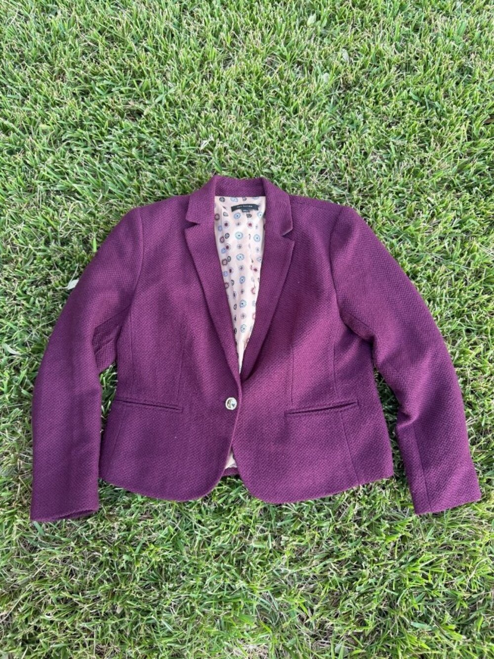 Ann Taylor Women's textured blazer jacket size 12 Purple eggplant color